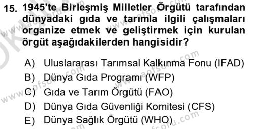 Gıda Mevzuatı ve Kalite Yönetimi Dersi 2023 - 2024 Yılı Yaz Okulu Sınavı 15. Soru