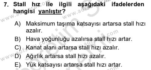 Uçak Bilgisi Ve Uçuş İlkeleri Dersi 2021 - 2022 Yılı (Vize) Ara Sınavı 7. Soru