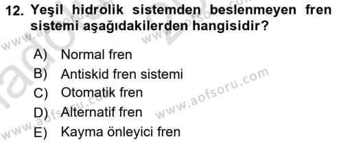 Uçak Bilgisi Ve Uçuş İlkeleri Dersi 2022 - 2023 Yılı (Vize) Ara Sınavı 12. Soru