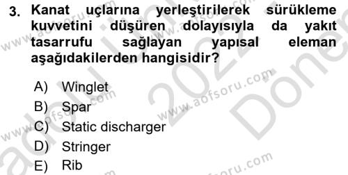 Uçak Bilgisi Ve Uçuş İlkeleri Dersi 2022 - 2023 Yılı (Final) Dönem Sonu Sınavı 3. Soru