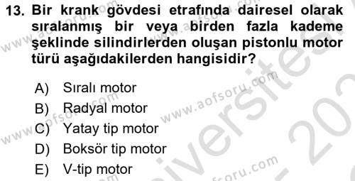 Uçak Bilgisi Ve Uçuş İlkeleri Dersi 2022 - 2023 Yılı Yaz Okulu Sınavı 13. Soru