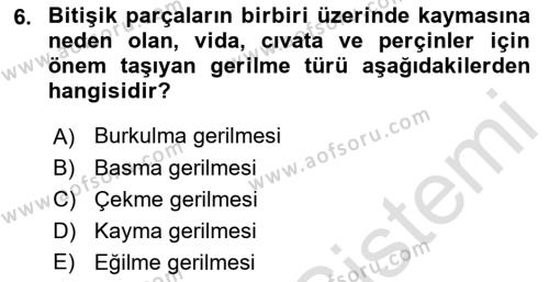 Uçak Bilgisi Ve Uçuş İlkeleri Dersi 2022 - 2023 Yılı Yaz Okulu Sınavı 6. Soru