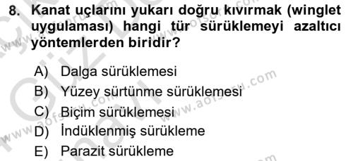 Uçak Bilgisi Ve Uçuş İlkeleri Dersi 2023 - 2024 Yılı (Vize) Ara Sınavı 8. Soru