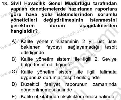 Hava Taşımacılığı Dersi 2023 - 2024 Yılı (Final) Dönem Sonu Sınavı 13. Soru