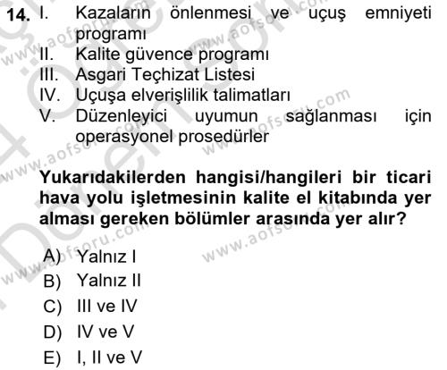 Hava Taşımacılığı Dersi 2023 - 2024 Yılı (Final) Dönem Sonu Sınavı 14. Soru