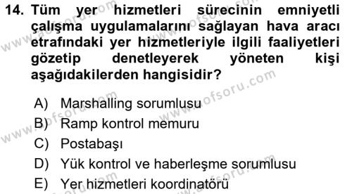 Yer Hizmetleri Yönetimi Dersi 2021 - 2022 Yılı (Vize) Ara Sınavı 14. Soru