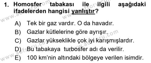 Meteoroloji Dersi 2021 - 2022 Yılı (Vize) Ara Sınavı 1. Soru