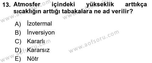 Meteoroloji Dersi 2021 - 2022 Yılı (Vize) Ara Sınavı 13. Soru
