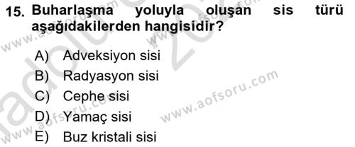 Meteoroloji Dersi 2021 - 2022 Yılı (Vize) Ara Sınavı 15. Soru