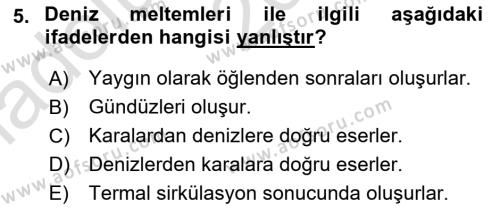 Meteoroloji Dersi 2021 - 2022 Yılı (Vize) Ara Sınavı 5. Soru