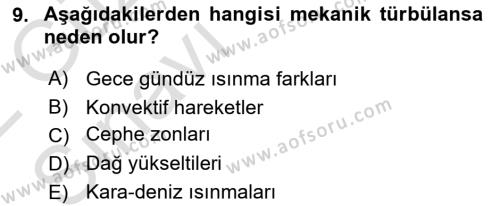 Meteoroloji Dersi 2021 - 2022 Yılı (Vize) Ara Sınavı 9. Soru