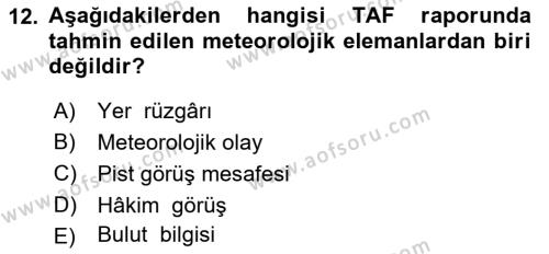 Meteoroloji Dersi 2021 - 2022 Yılı (Final) Dönem Sonu Sınavı 12. Soru