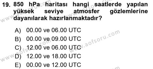 Meteoroloji Dersi 2021 - 2022 Yılı (Final) Dönem Sonu Sınavı 19. Soru