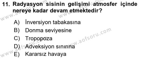 Meteoroloji Dersi 2021 - 2022 Yılı Yaz Okulu Sınavı 11. Soru