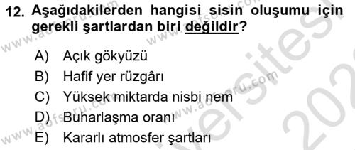 Meteoroloji Dersi 2021 - 2022 Yılı Yaz Okulu Sınavı 12. Soru