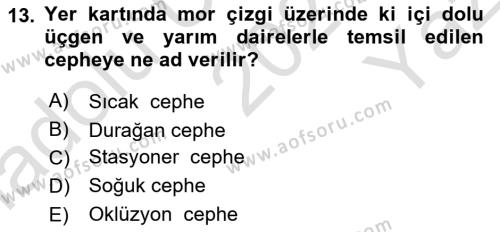 Meteoroloji Dersi 2021 - 2022 Yılı Yaz Okulu Sınavı 13. Soru