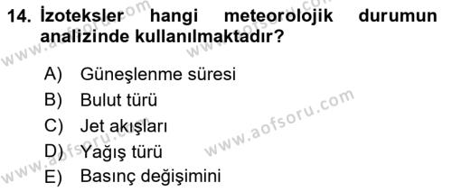 Meteoroloji Dersi 2021 - 2022 Yılı Yaz Okulu Sınavı 14. Soru