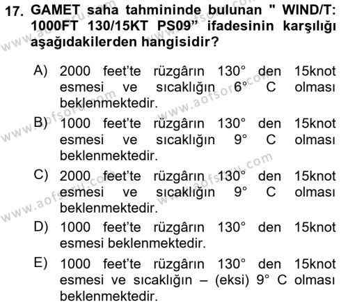 Meteoroloji Dersi 2021 - 2022 Yılı Yaz Okulu Sınavı 17. Soru