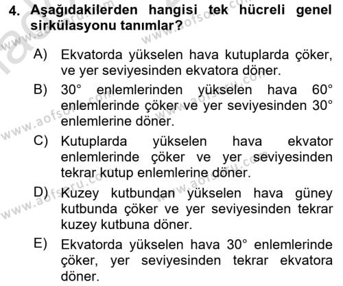 Meteoroloji Dersi 2021 - 2022 Yılı Yaz Okulu Sınavı 4. Soru