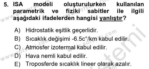 Meteoroloji Dersi 2021 - 2022 Yılı Yaz Okulu Sınavı 5. Soru