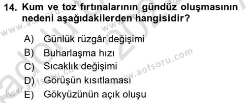 Meteoroloji Dersi 2022 - 2023 Yılı (Vize) Ara Sınavı 14. Soru