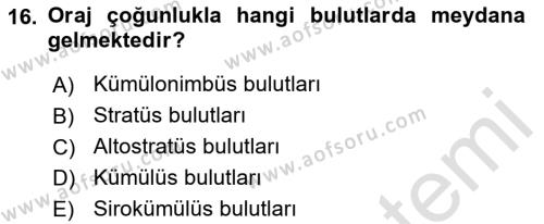 Meteoroloji Dersi 2022 - 2023 Yılı (Vize) Ara Sınavı 16. Soru