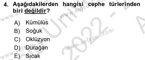 Meteoroloji Dersi 2022 - 2023 Yılı (Vize) Ara Sınavı 4. Soru