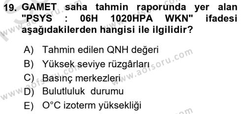 Meteoroloji Dersi 2022 - 2023 Yılı (Final) Dönem Sonu Sınavı 19. Soru