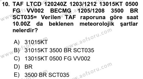 Meteoroloji Dersi 2022 - 2023 Yılı Yaz Okulu Sınavı 10. Soru