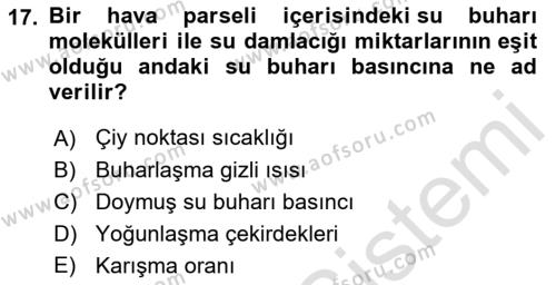 Meteoroloji Dersi 2023 - 2024 Yılı (Vize) Ara Sınavı 17. Soru