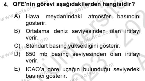 Meteoroloji Dersi 2023 - 2024 Yılı (Vize) Ara Sınavı 4. Soru