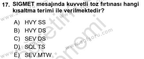 Meteoroloji Dersi 2023 - 2024 Yılı (Final) Dönem Sonu Sınavı 17. Soru