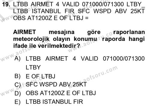 Meteoroloji Dersi 2023 - 2024 Yılı (Final) Dönem Sonu Sınavı 19. Soru