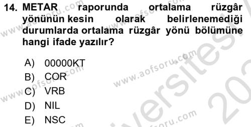 Meteoroloji Dersi 2023 - 2024 Yılı Yaz Okulu Sınavı 14. Soru