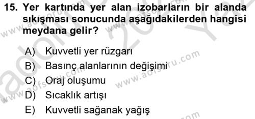 Meteoroloji Dersi 2023 - 2024 Yılı Yaz Okulu Sınavı 15. Soru