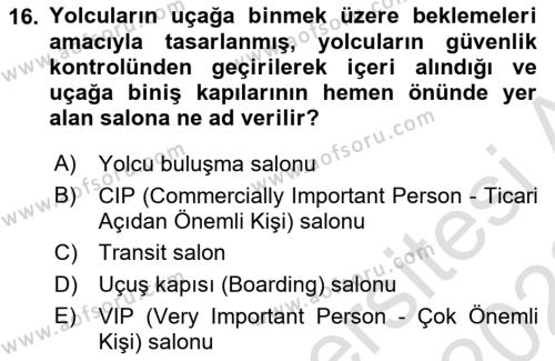 Havaalanı Sistemi Dersi 2022 - 2023 Yılı (Vize) Ara Sınavı 16. Soru