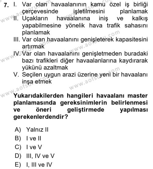 Havaalanı Sistemi Dersi 2022 - 2023 Yılı (Vize) Ara Sınavı 7. Soru