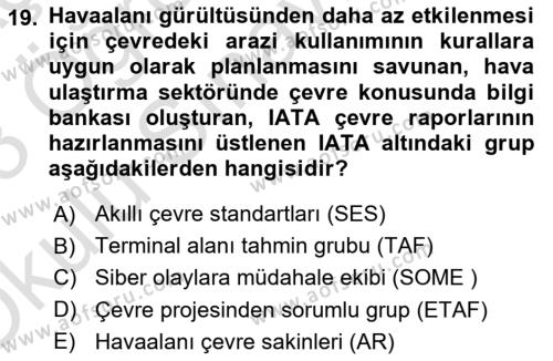 Havaalanı Sistemi Dersi 2022 - 2023 Yılı Yaz Okulu Sınavı 19. Soru