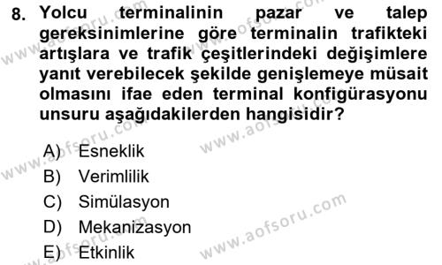 Havaalanı Sistemi Dersi 2022 - 2023 Yılı Yaz Okulu Sınavı 8. Soru