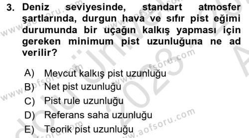 Havaalanı Sistemi Dersi 2023 - 2024 Yılı (Vize) Ara Sınavı 3. Soru