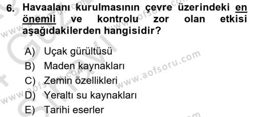 Havaalanı Sistemi Dersi 2023 - 2024 Yılı (Vize) Ara Sınavı 6. Soru