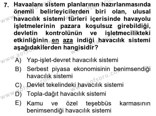 Havaalanı Sistemi Dersi 2023 - 2024 Yılı (Vize) Ara Sınavı 7. Soru