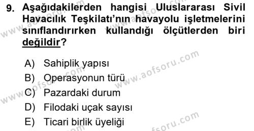 Havayolu Yönetimi Dersi 2023 - 2024 Yılı (Vize) Ara Sınavı 9. Soru