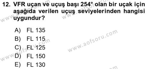 Hava Trafik Kontrol Hizmetleri Dersi 2023 - 2024 Yılı Yaz Okulu Sınavı 12. Soru