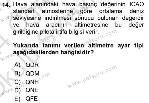 Hava Trafik Kontrol Hizmetleri Dersi 2023 - 2024 Yılı Yaz Okulu Sınavı 14. Soru