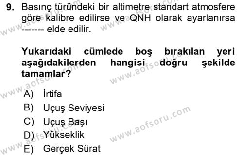 Hava Trafik Kontrol Hizmetleri Dersi 2023 - 2024 Yılı Yaz Okulu Sınavı 9. Soru