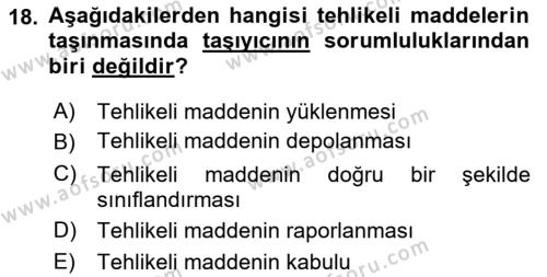 Hava Kargo Ve Tehlikeli Maddeler Dersi 2022 - 2023 Yılı Yaz Okulu Sınavı 18. Soru