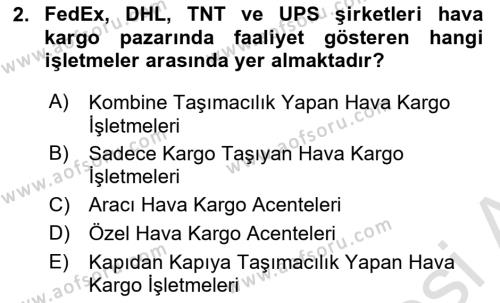 Hava Kargo Ve Tehlikeli Maddeler Dersi 2022 - 2023 Yılı Yaz Okulu Sınavı 2. Soru