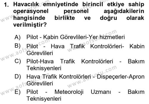 Havacılık Emniyeti Dersi 2021 - 2022 Yılı (Vize) Ara Sınavı 1. Soru