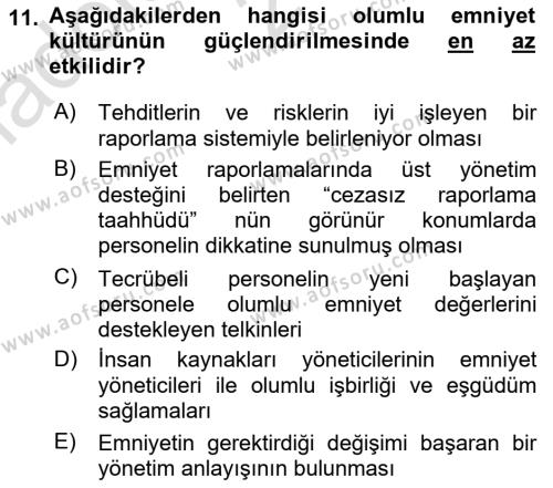 Havacılık Emniyeti Dersi 2021 - 2022 Yılı (Vize) Ara Sınavı 11. Soru